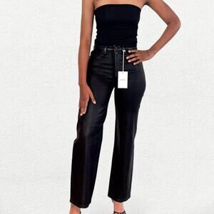DL1961 Karmine Refined Wide Leg SculptSystem Jeans in Coated Black